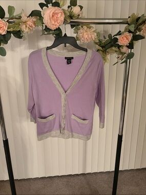 New York & Company Lilac Cardigan with Cream Trim